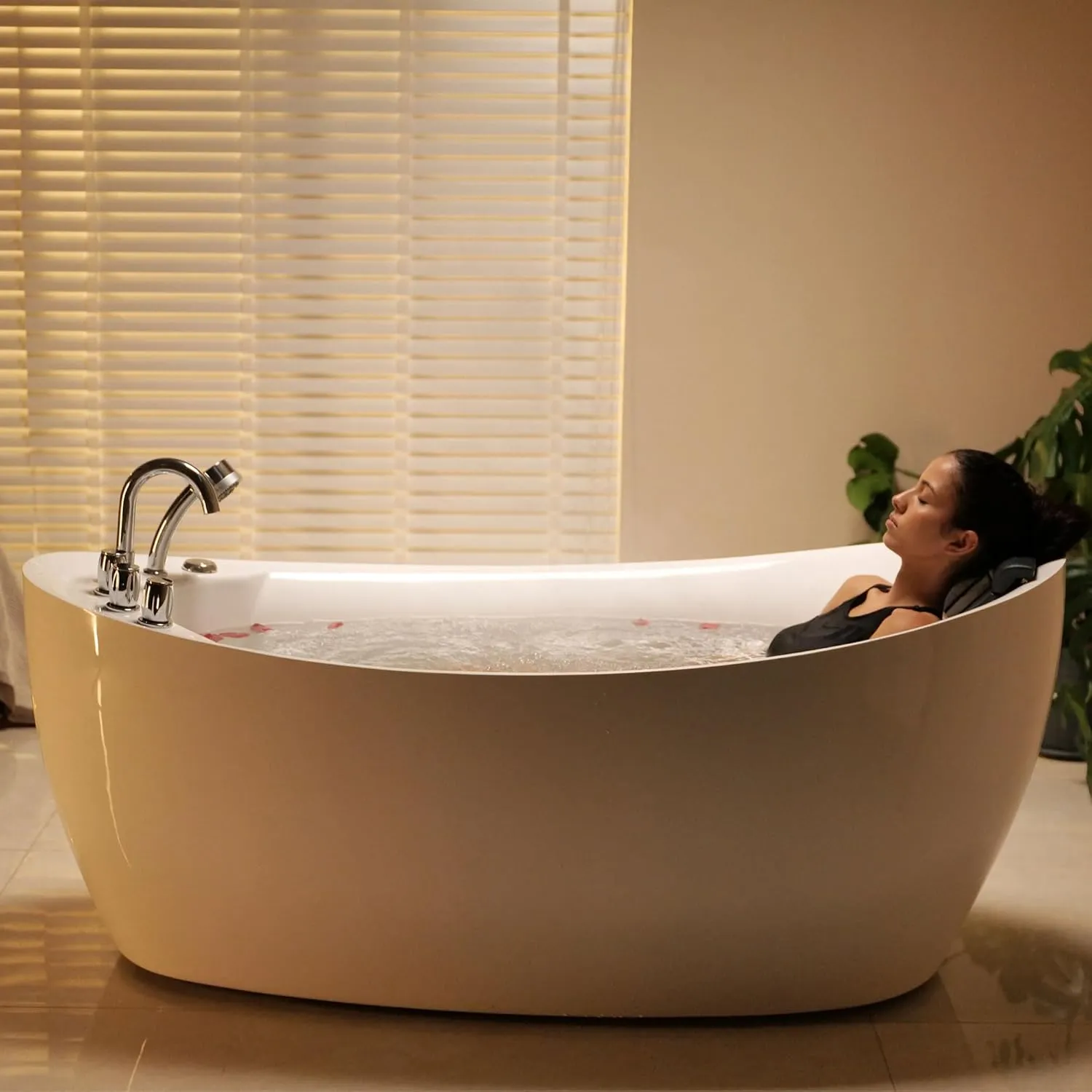 Empava 67" x 31" Freestanding Whirlpool Tub with Left/Right Drain,560W Stand Alone Bathtub with 7 Hydromassage Jets, Elegant Boat-Shaped,Acrylic,ETL Certified