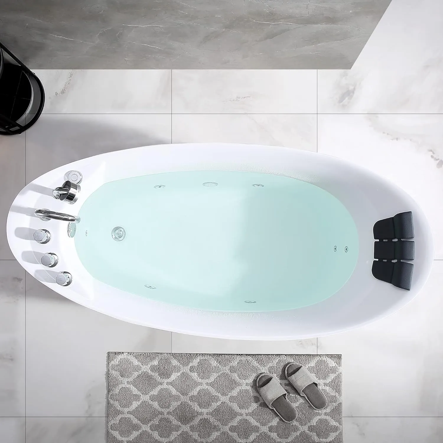 Empava 67" x 31" Freestanding Whirlpool Tub with Left/Right Drain,560W Stand Alone Bathtub with 7 Hydromassage Jets, Elegant Boat-Shaped,Acrylic,ETL Certified