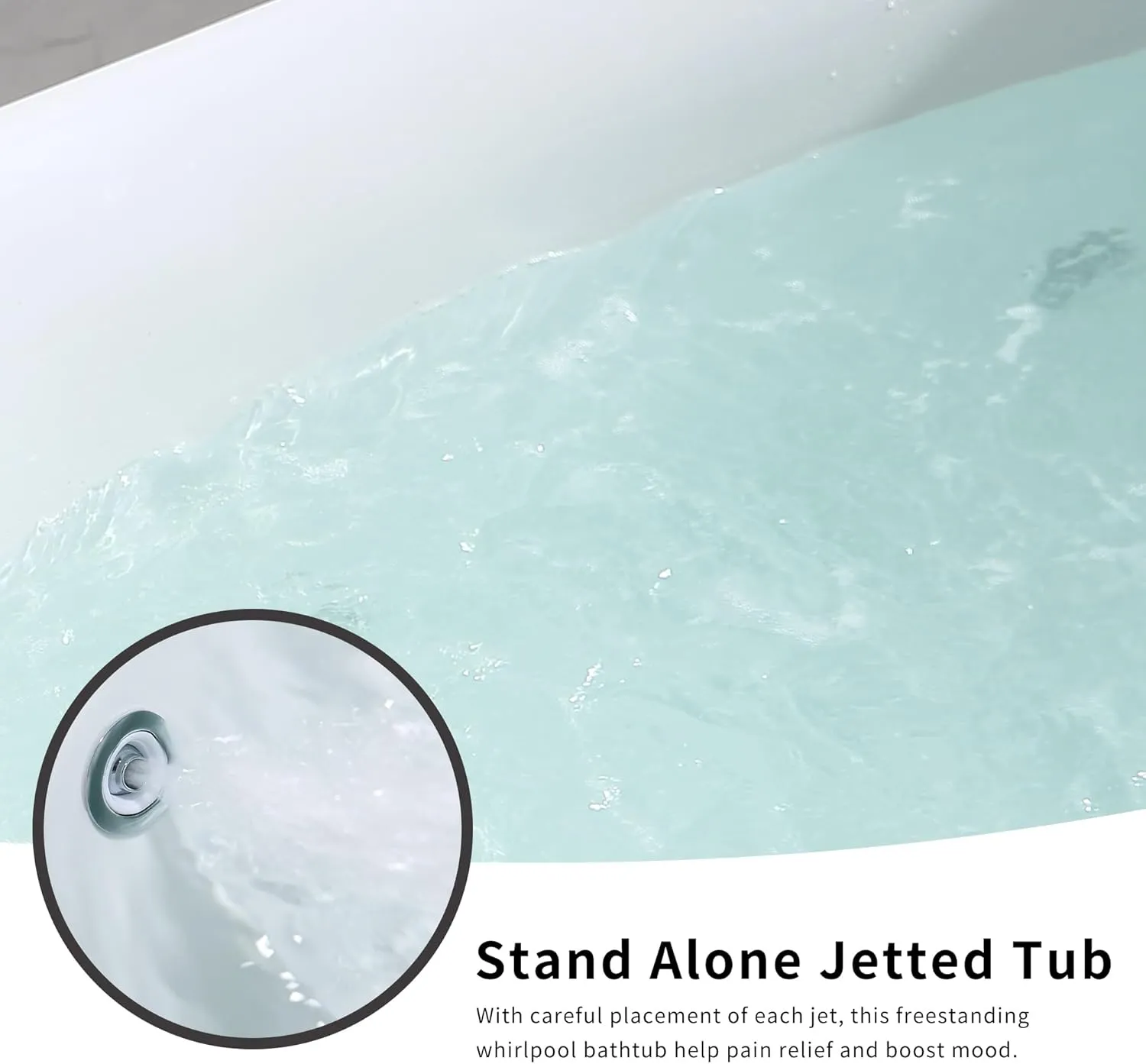 Empava 67" x 31" Freestanding Whirlpool Tub with Left/Right Drain,560W Stand Alone Bathtub with 7 Hydromassage Jets, Elegant Boat-Shaped,Acrylic,ETL Certified