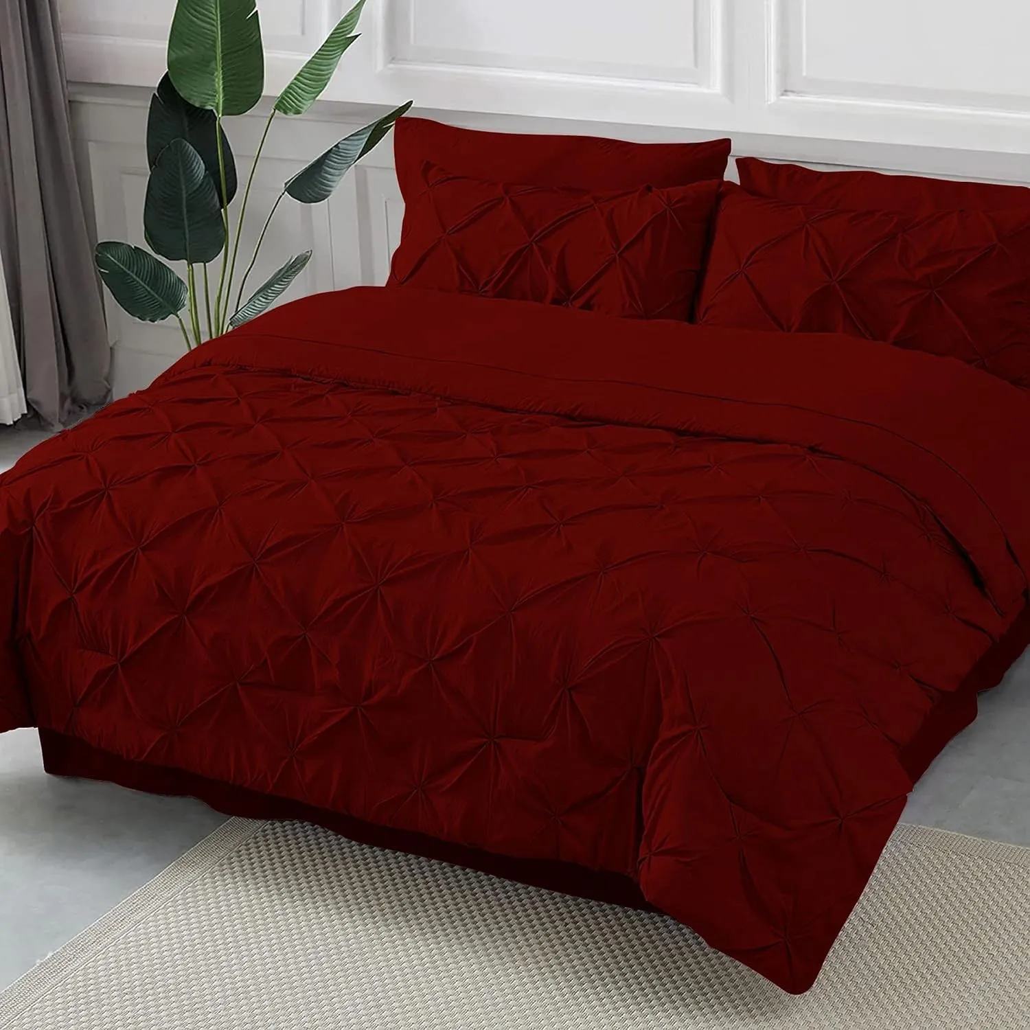 Emperor 7 Piece Pinch Pleated Bed in a Bag (16 inch Deep Pocket Sheet Set and 500GSM Comforter) 1000 Thread Count Egyptian Cotton Comforter Bedding Set - Burgundy