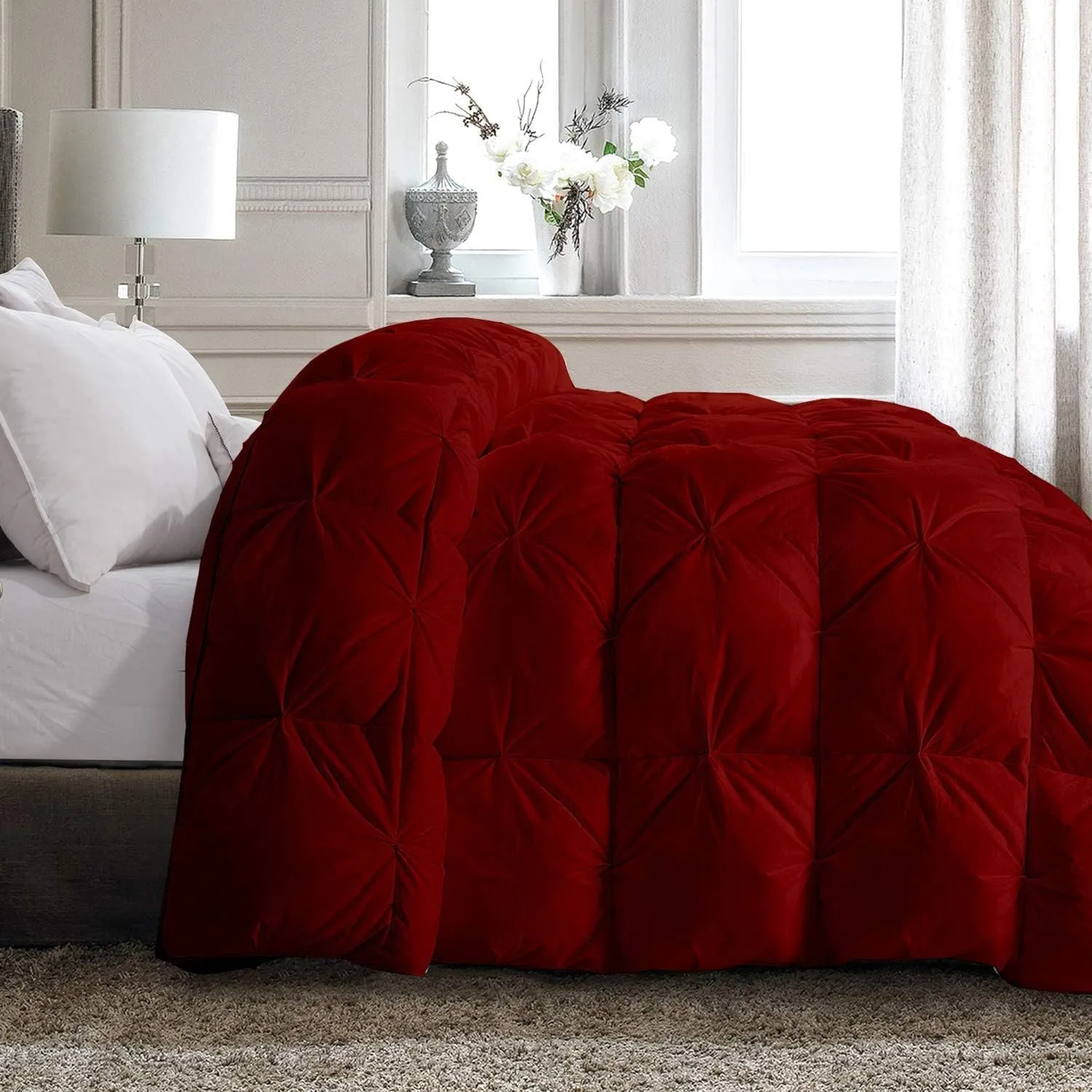 Emperor 7 Piece Pinch Pleated Bed in a Bag (16 inch Deep Pocket Sheet Set and 500GSM Comforter) 1000 Thread Count Egyptian Cotton Comforter Bedding Set - Burgundy