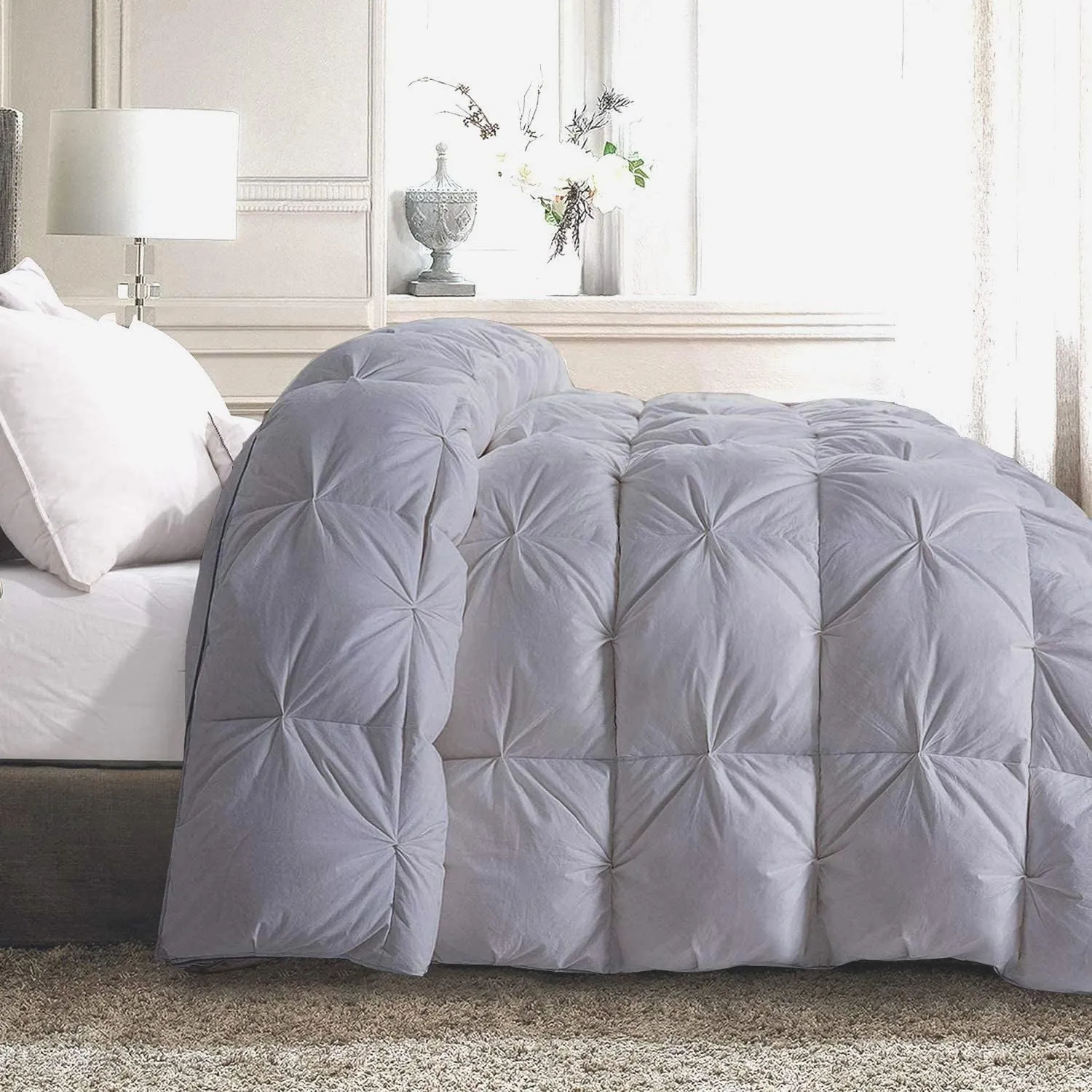 Emperor 7 Piece Pinch Pleated Bed in a Bag (19 inch Deep Pocket Sheet Set and 500GSM Comforter) 1000 Thread Count Egyptian Cotton Comforter Bedding Set - Silver Grey