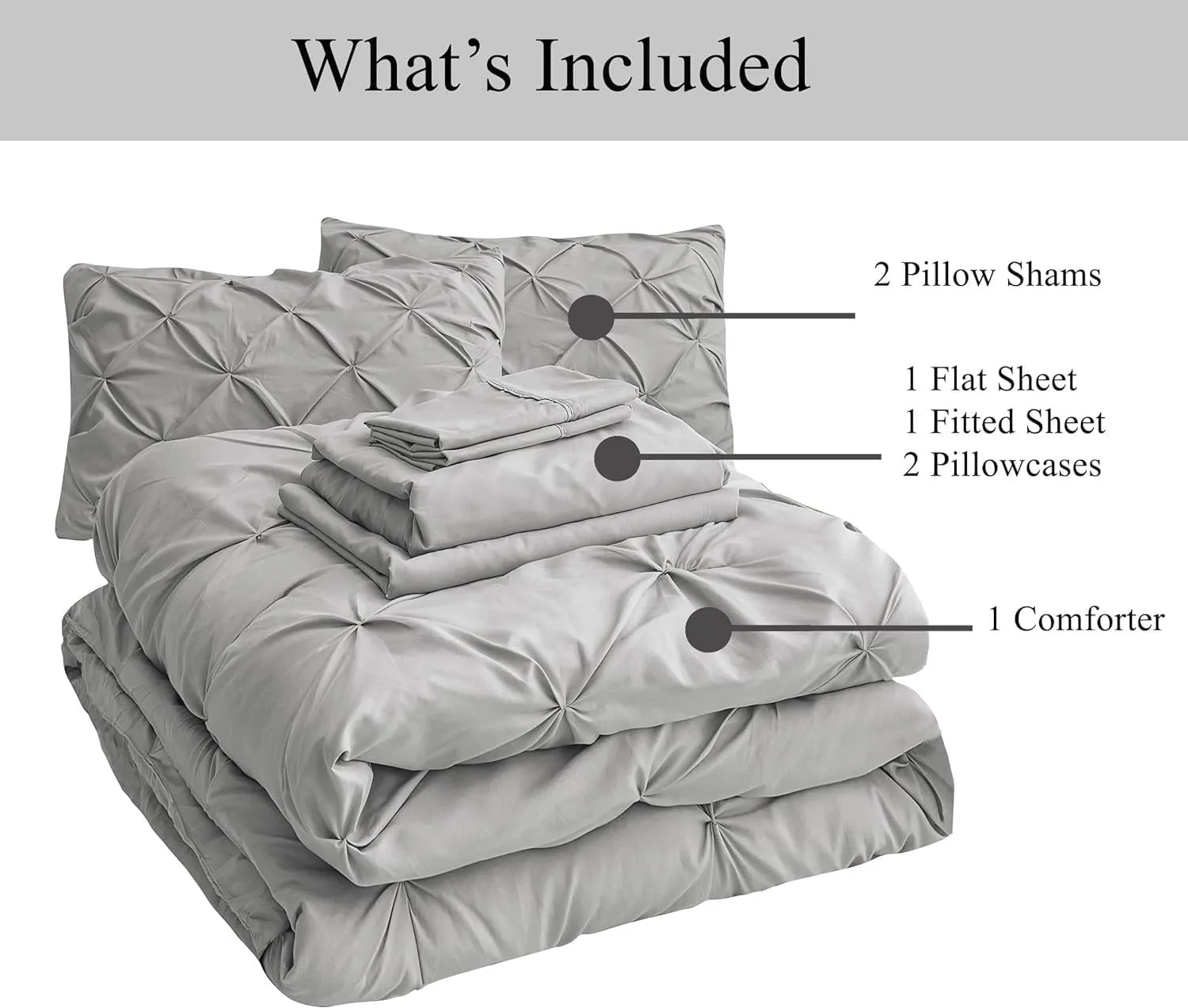 Emperor 7 Piece Pinch Pleated Bed in a Bag (19 inch Deep Pocket Sheet Set and 500GSM Comforter) 1000 Thread Count Egyptian Cotton Comforter Bedding Set - Silver Grey