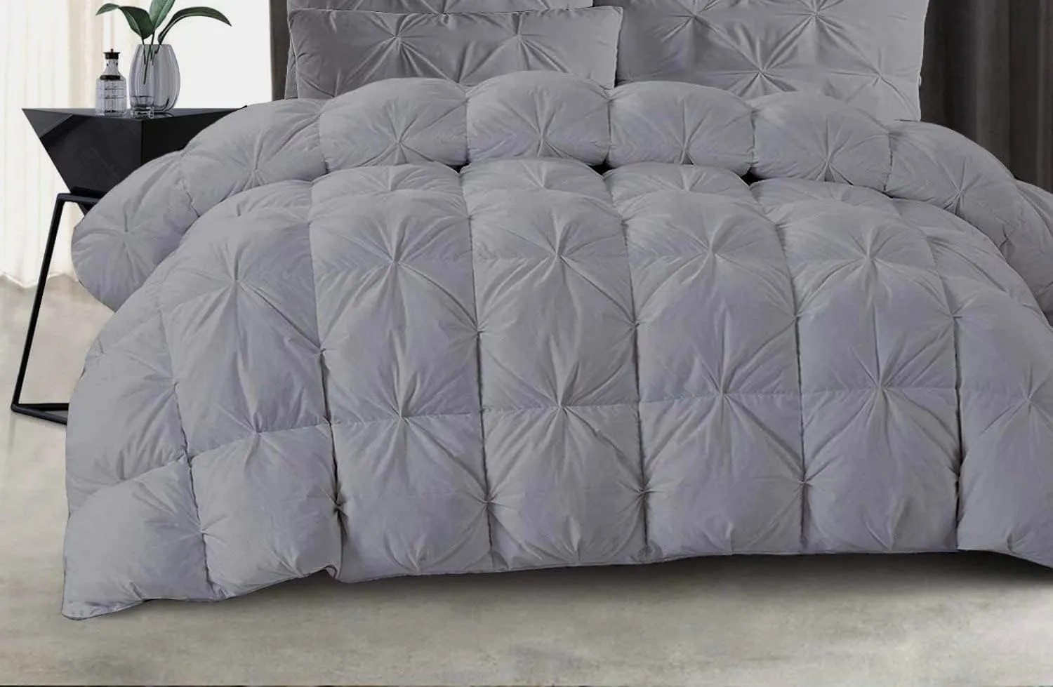 Emperor 7 Piece Pinch Pleated Bed in a Bag (19 inch Deep Pocket Sheet Set and 500GSM Comforter) 1000 Thread Count Egyptian Cotton Comforter Bedding Set - Silver Grey