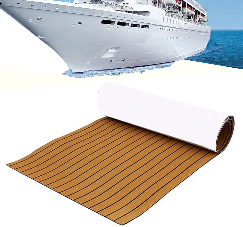EVA Foam Boat Flooring with Adhesive Backing Boat Decking Foam Self-Adhesive Sea Deck Boat Flooring Light Grey w/White Seam Line