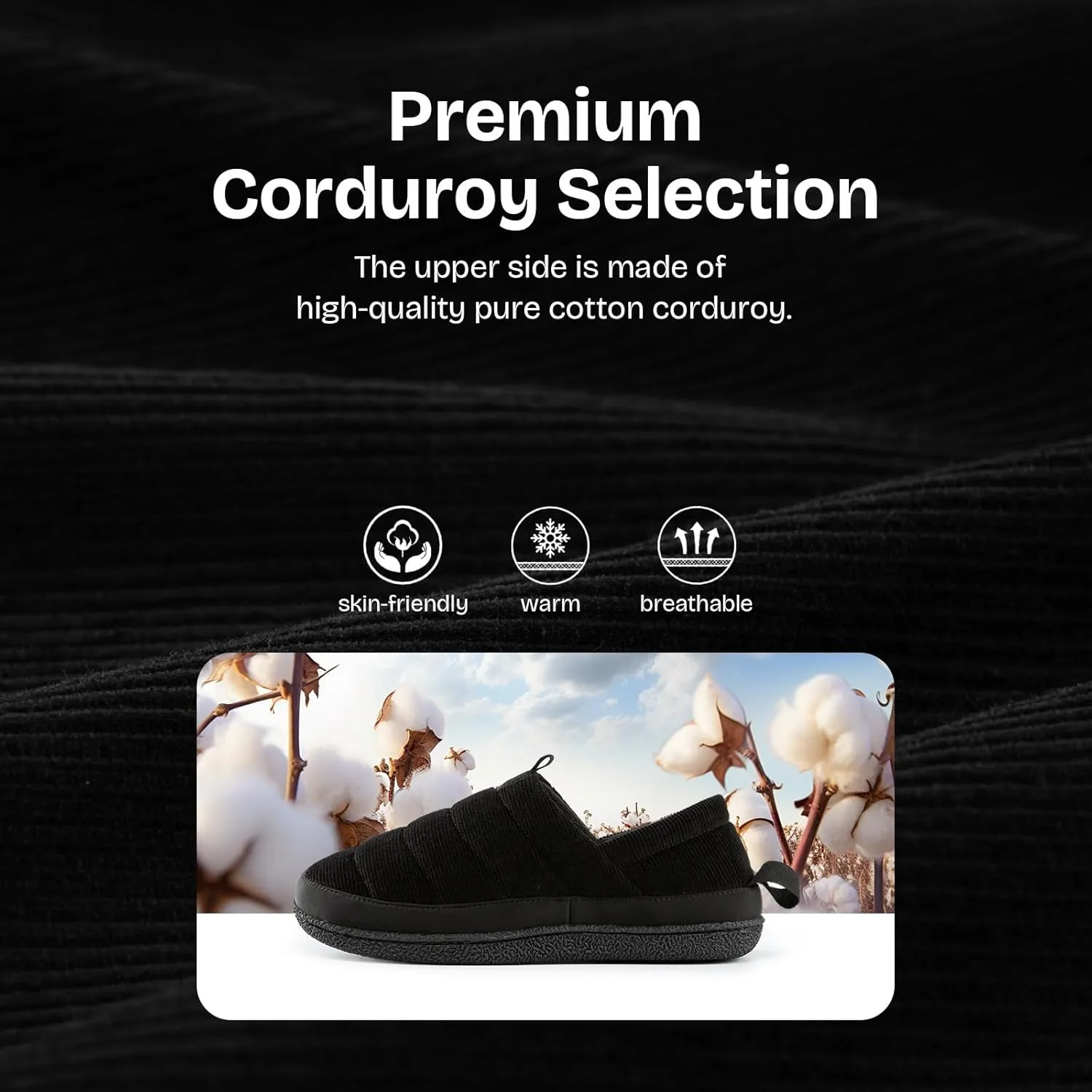 EverFoams Men's Quilted Slippers Soft Comfy Corduroy Closed-back Indoor Outdoor Memory Foam House Shoes