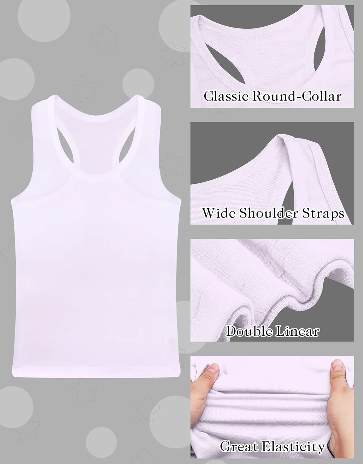 FEQO 5 Pieces Girls Dance Tank Tops Racerback Sleeveless Crop Tops Cotton Tank Tops for Ballet Dancewear Gym