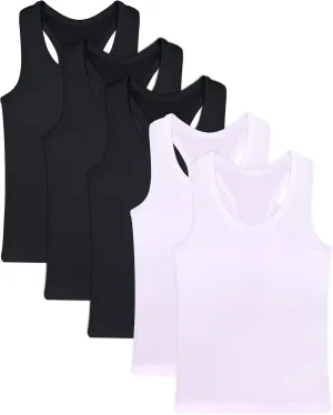 FEQO 5 Pieces Girls Dance Tank Tops Racerback Sleeveless Crop Tops Cotton Tank Tops for Ballet Dancewear Gym