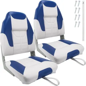 Fishing Boat Seats High Back, Folding Fishing Seat, Waterproof Boat Captain Chairs, Light Weight, Soft and Comfortable (Blue and White)