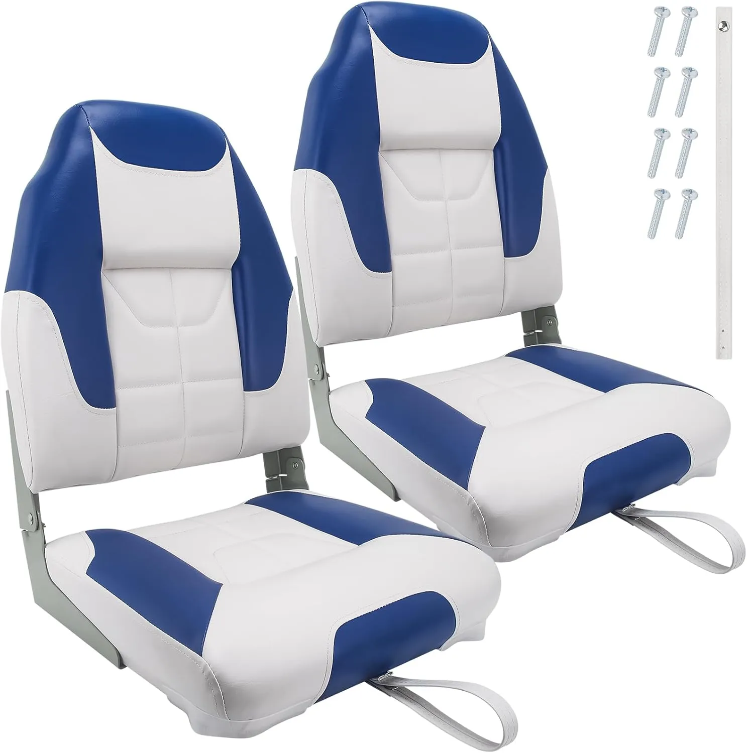 Fishing Boat Seats High Back, Folding Fishing Seat, Waterproof Boat Captain Chairs, Light Weight, Soft and Comfortable (Blue and White)