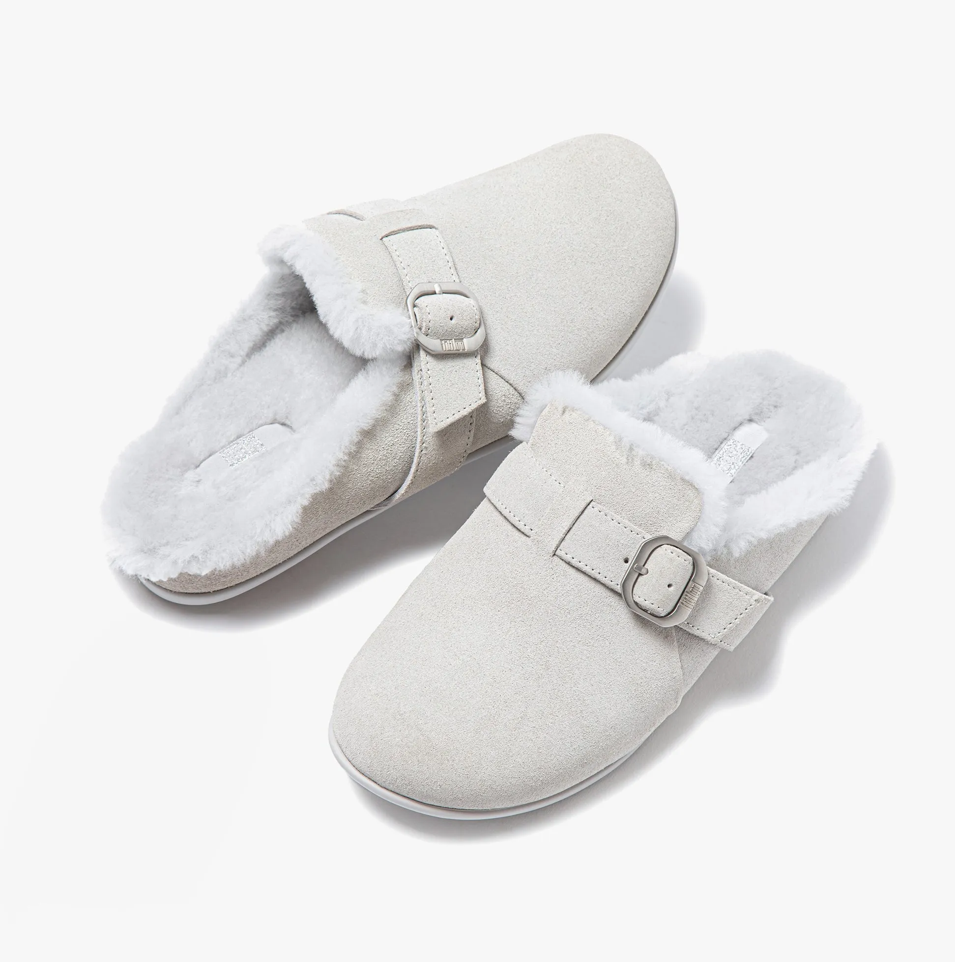 FitFlop CHRISSIE II Womens Suede Buckle Slippers Tiptoe Grey