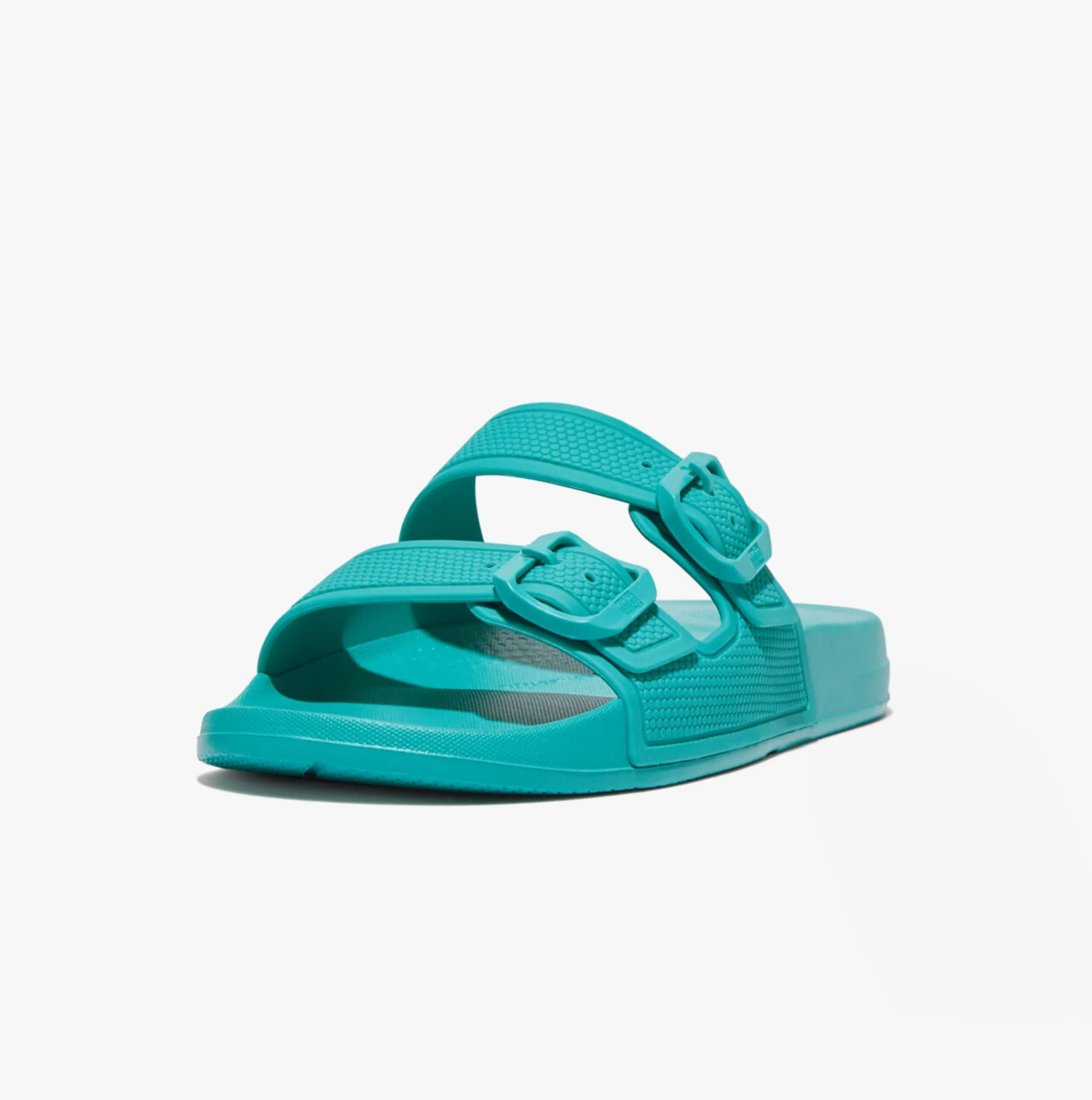 FitFlop iQUSHION TWO-BAR BUCKLE SLIDES Womens Tahiti Blue