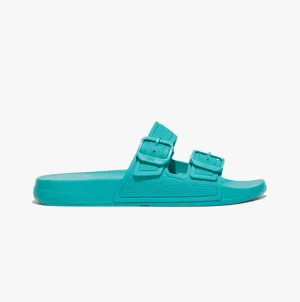 FitFlop iQUSHION TWO-BAR BUCKLE SLIDES Womens Tahiti Blue