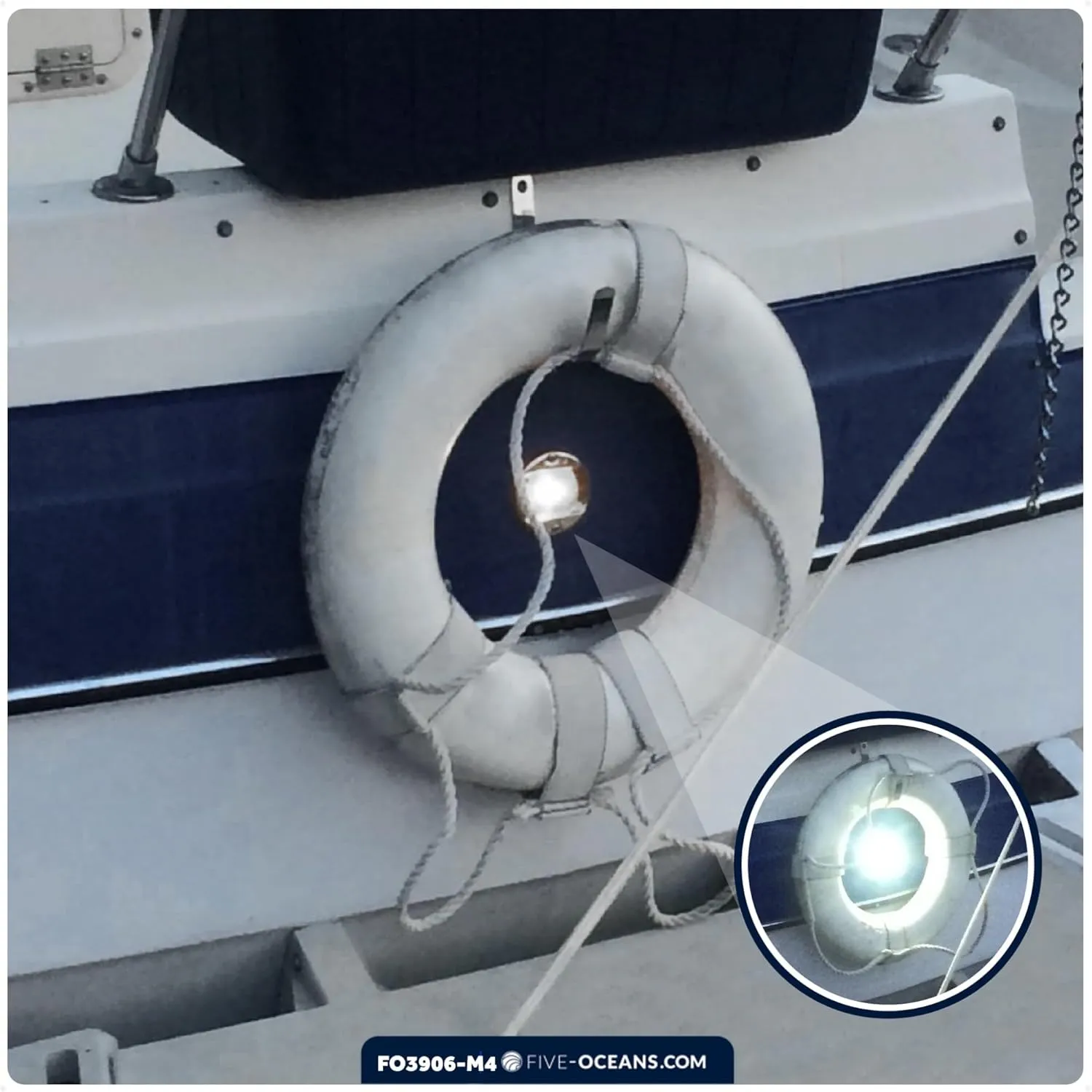 Five Oceans 4-Pack Boat Stern Light - Stern Lights for Boats, LED Marine Rear Boat Light, Marine Courtesy Lights Round 3-Inch Flush Transom Mount, 12-Volts - FO3906-M4