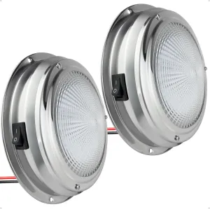 Five Oceans 6-Inch LED Marine Interior Dome Light, 2-Pack Round Stainless Steel Boat Cabin Light, Daylight White, On-Off Switch, 12V Surface Mount - FO2625-M2