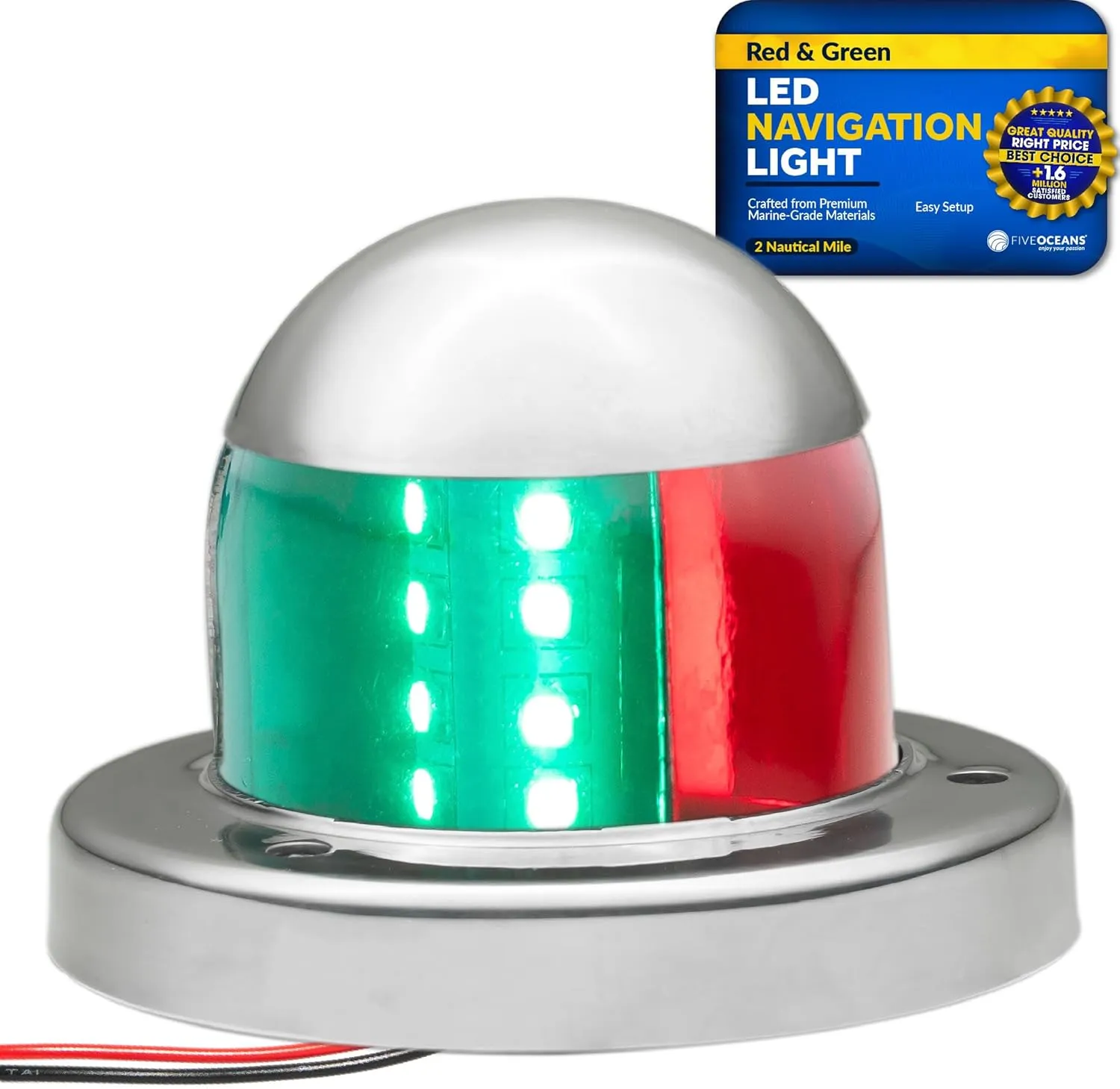 Five Oceans Boat Navigation Lights, LED Bow Light, Boat Navigation Lights Red and Green, Horizontal Mount Bi-Color Light, 12V, USCG Rules 2NM, for Pontoon, Fishing Boats, Bass Boats - FO4512