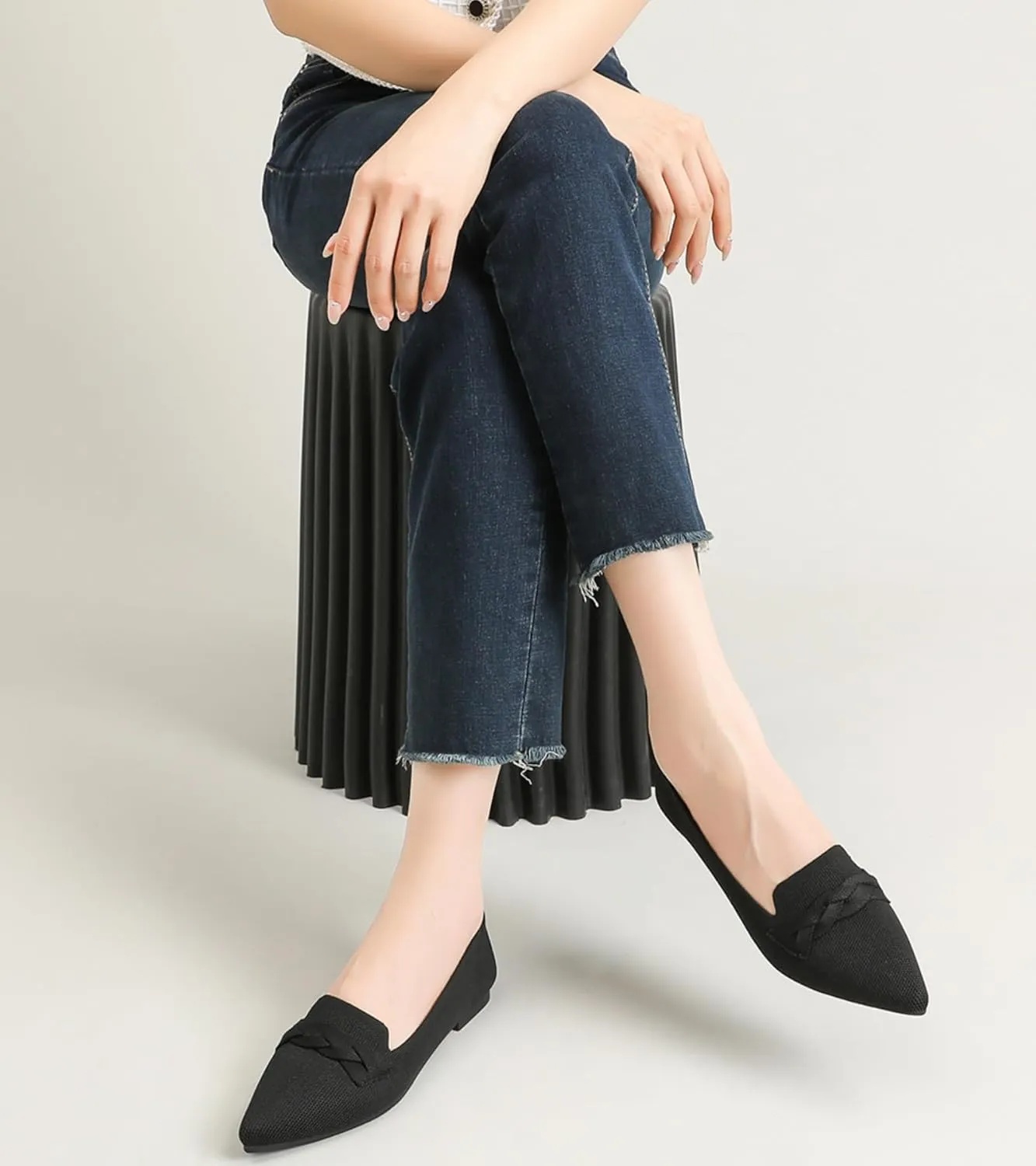 Flats for Womens Classic Pointed Toe Ballet Flats Comfortable Knit Dressy Bow Flats Shoes