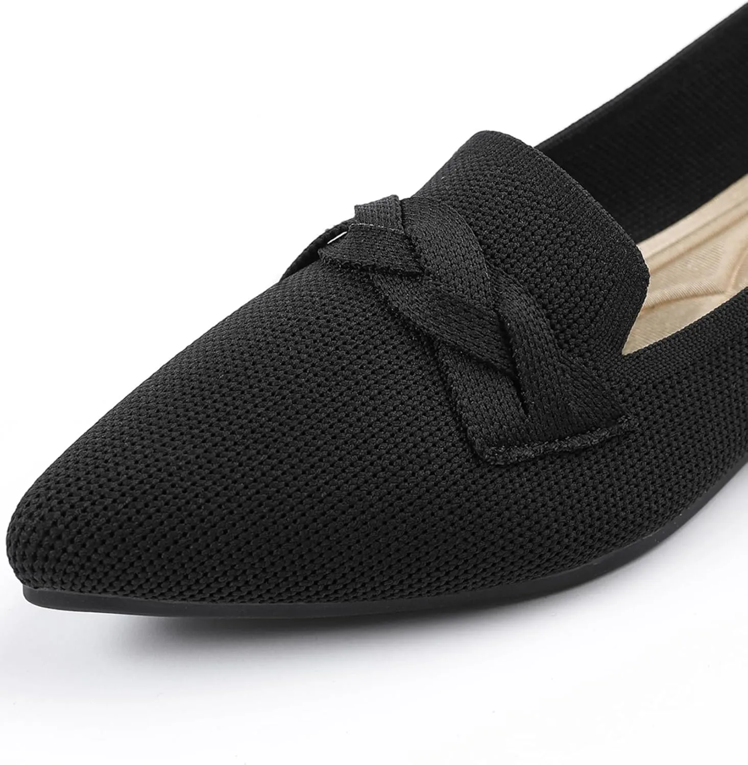 Flats for Womens Classic Pointed Toe Ballet Flats Comfortable Knit Dressy Bow Flats Shoes