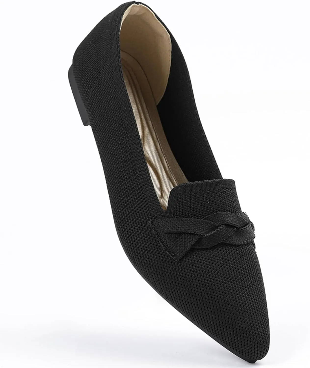 Flats for Womens Classic Pointed Toe Ballet Flats Comfortable Knit Dressy Bow Flats Shoes