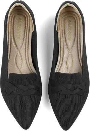 Flats for Womens Classic Pointed Toe Ballet Flats Comfortable Knit Dressy Bow Flats Shoes