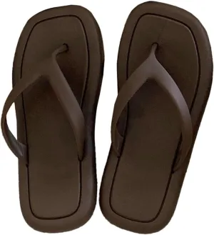 Flip Flops for Women Trendy Solid Color Beach Sandals Comfortable Anti Slip Sandal Square Toe Flip Flops for Outdoor Indoor