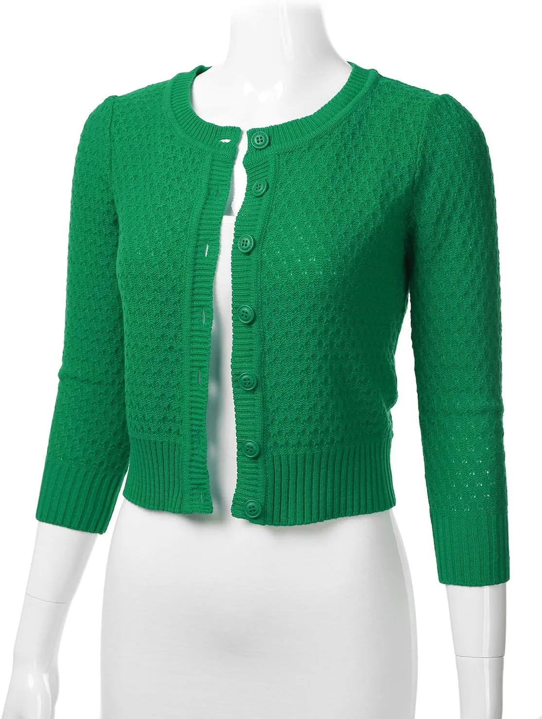FLORIA Women's Button Down 3/4 Sleeve Crew Neck Cotton Knit Cropped Cardigan Sweater (S-3X)