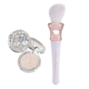 Flower Knows Swan Ballet Embossed Blush 01 Niveous Swan Butterfly Cloud Collar Angled Powder Brush Frosty Wisteria