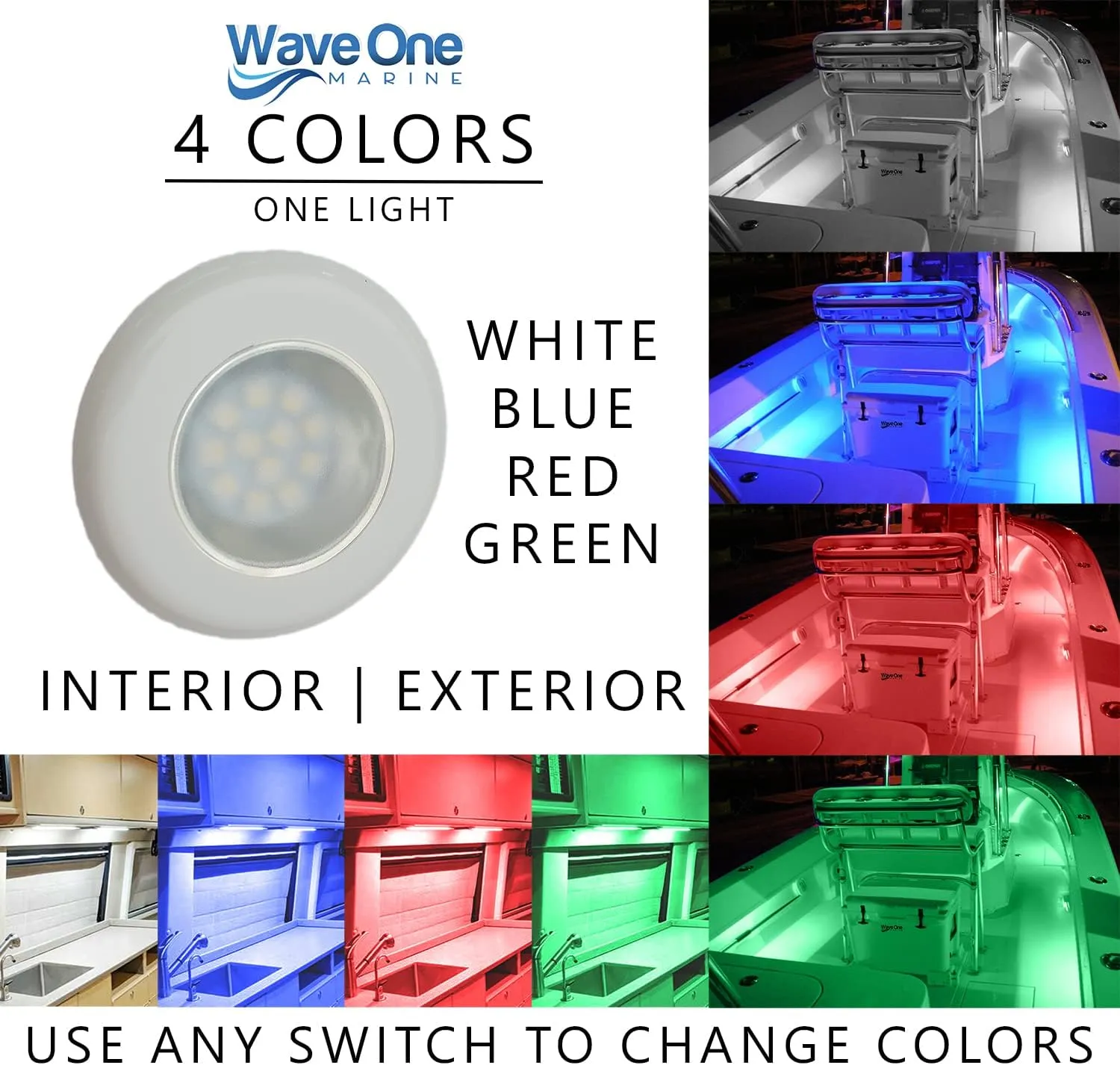 FLUSH Mount 3" RGBW Internal Driver LED Courtesy Boat Light | RV Accent | Interior Exterior Deck Transom Cockpit T Top | Waterproof IP67 (White Bezel)