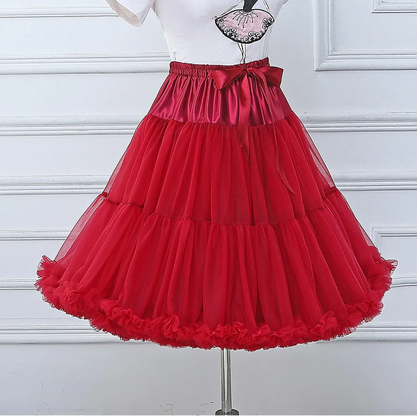 FOLOBE Women's Knee Length 50s Soft Puffy Tutu Skirts Ballet Costume Tulle Underskirts Knee Length Petticoat Skirt for Women