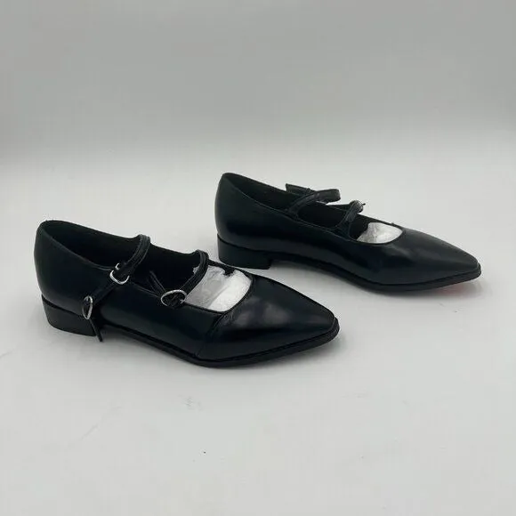 FOWT Black Square Toe Mary Janes Double Straps Comfy Flat Pumps Office Shoes