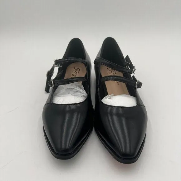 FOWT Black Square Toe Mary Janes Double Straps Comfy Flat Pumps Office Shoes