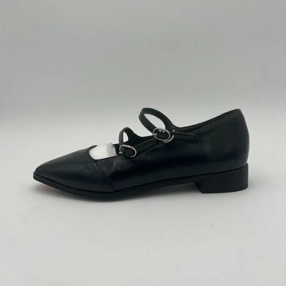 FOWT Black Square Toe Mary Janes Double Straps Comfy Flat Pumps Office Shoes