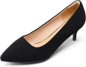 FOWT Women Pointed Toe Slip On Pumps Classic Kitten Low Heels Comfy Daily Shopping Outdoor Street Dress Shoes Size 4-16 US