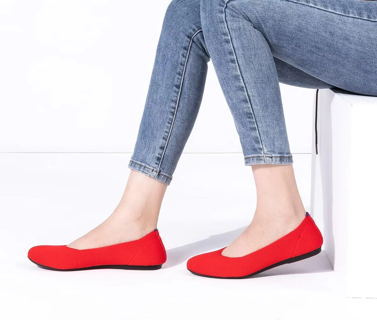 Frank Mully Women’s Ballet Flat Shoes Knit Dress Shoes Round Toe Slip On Ballerina Walking Flats Shoes for Woman Low Wedge Comfort Soft
