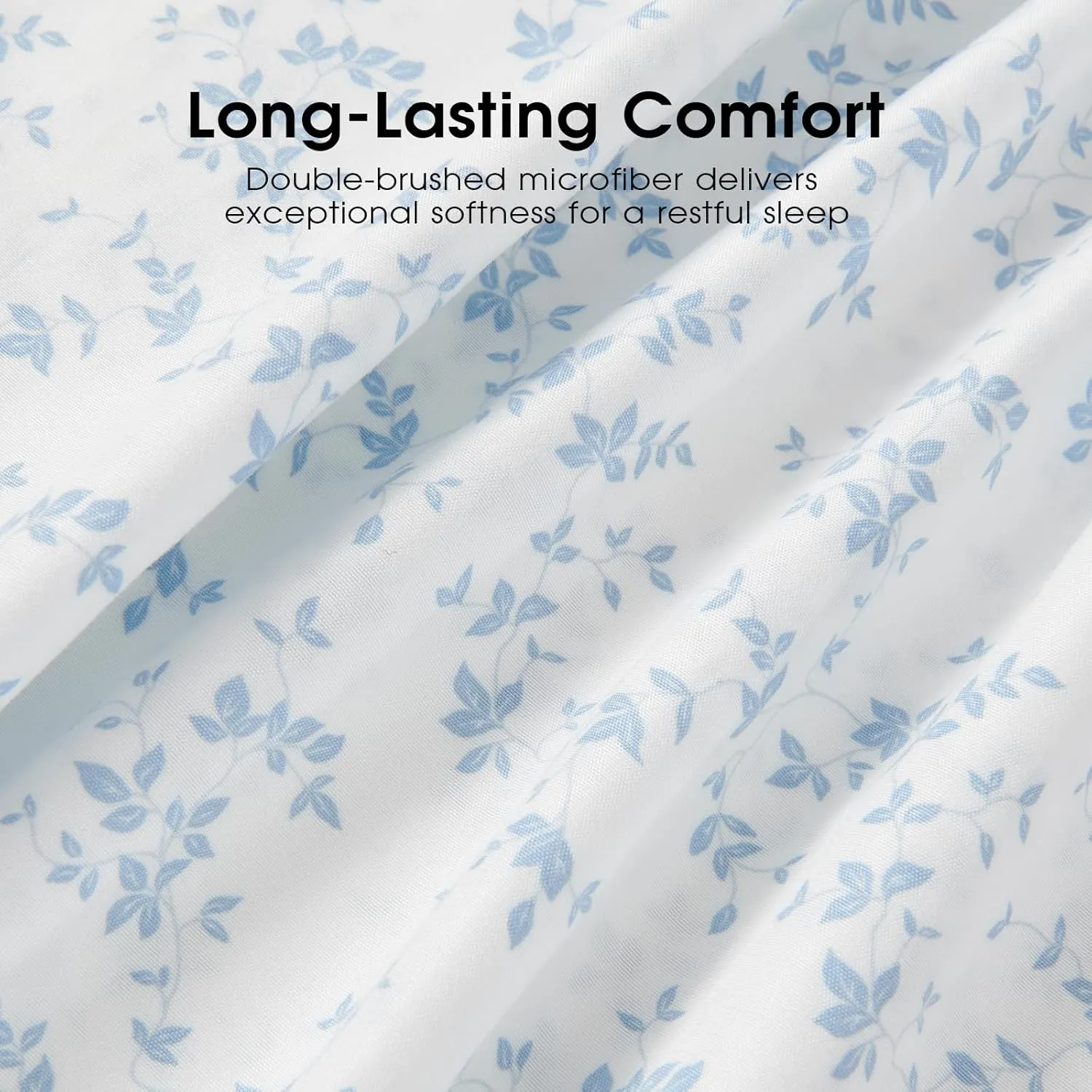 FreshCulture Floral Bed Sheets - Ultra Soft Queen Sheet Set - Brushed Microfiber Blue Floral Sheets - Deep Pockets up to 16" - Easy Care - Hotel Luxury 4 Piece Flower Printed Sheets Queen, Lille