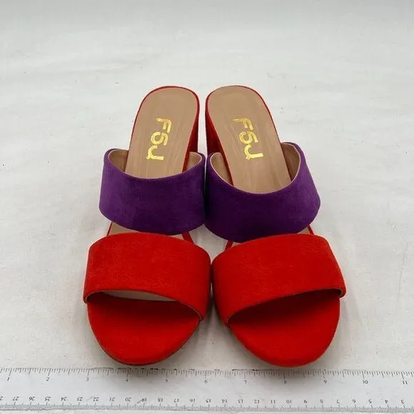 FSJ Women Casual Open Toe Sandals Chunky Low Heel Slip On Mule Comfy Summer Slid