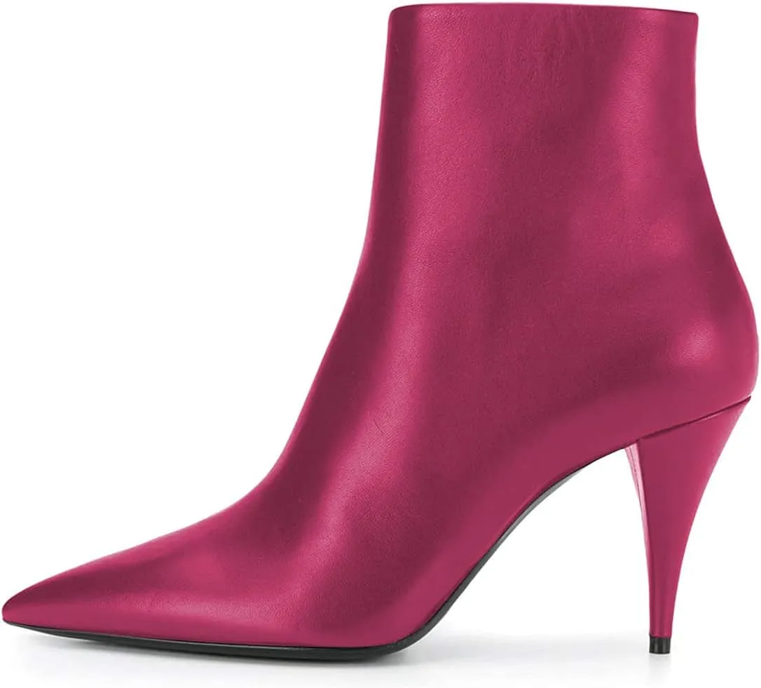 FSJ Women Classic Pointed Toe Ankle Boots High Cone Heel Leather Faux Suede Studded Rhinestones Leopard Short Booties Side Zipper Dress Shoes Size 4-15 US