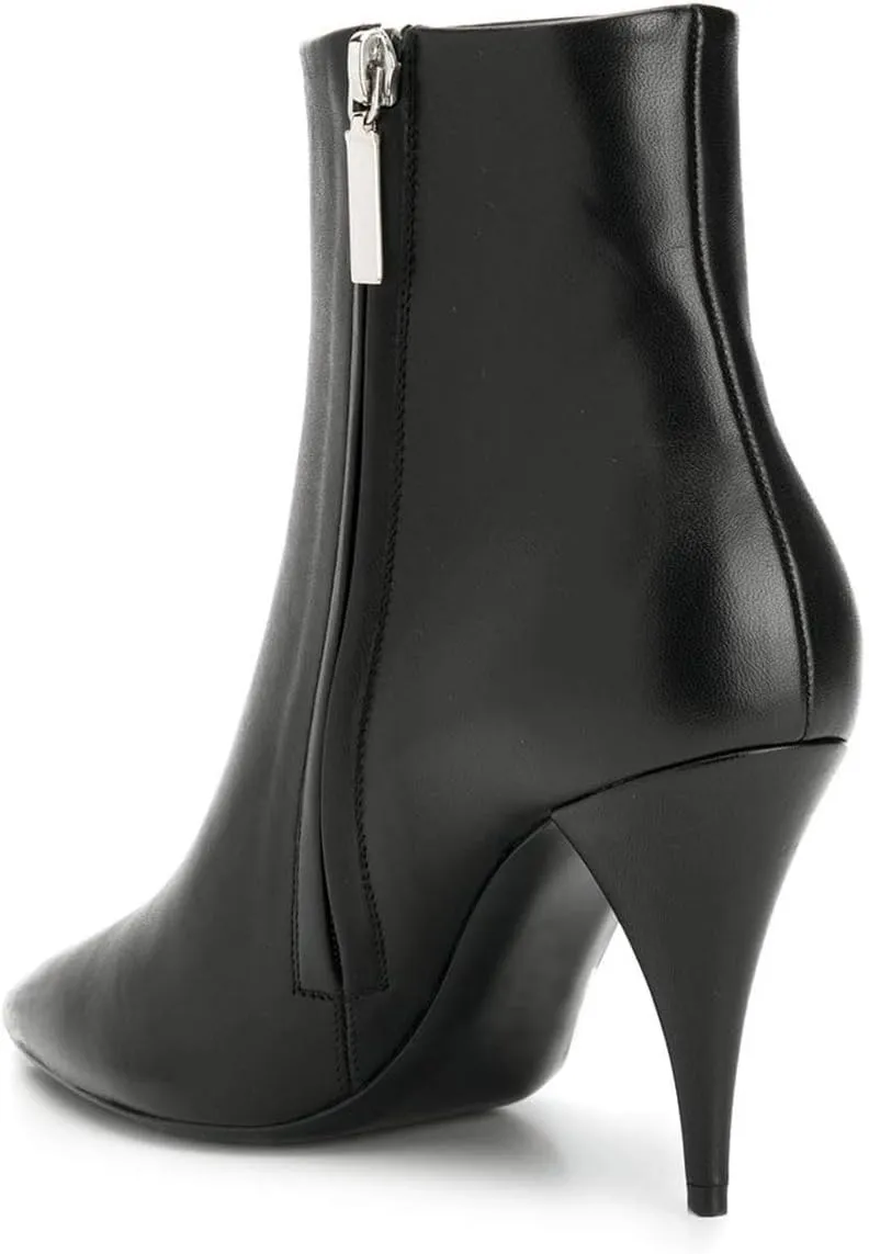 FSJ Women Classic Pointed Toe Ankle Boots High Cone Heel Leather Faux Suede Studded Rhinestones Leopard Short Booties Side Zipper Dress Shoes Size 4-15 US