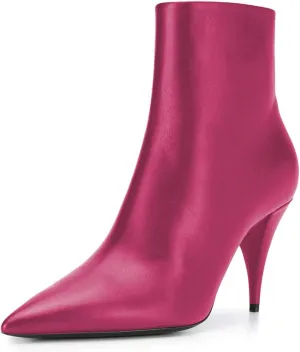 FSJ Women Classic Pointed Toe Ankle Boots High Cone Heel Leather Faux Suede Studded Rhinestones Leopard Short Booties Side Zipper Dress Shoes Size 4-15 US