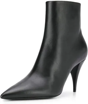 FSJ Women Classic Pointed Toe Ankle Boots High Cone Heel Leather Faux Suede Studded Rhinestones Leopard Short Booties Side Zipper Dress Shoes Size 4-15 US