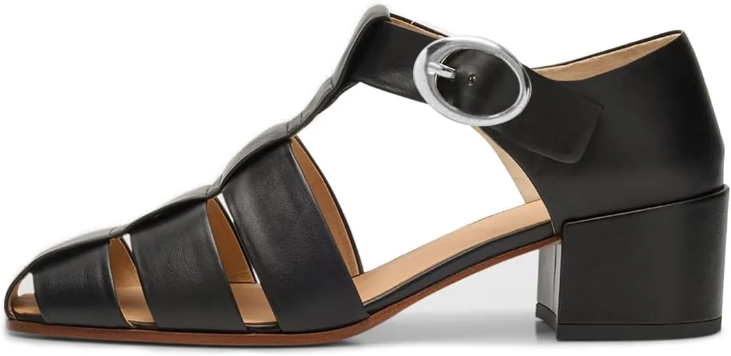 FSJ Women Closed Toe Low Chunky Heel Fisherman Sandals Hollow Cage Roman Gladiator Sandals Comfortable Ankle Strap Summer Daily Shoes Size 4-16 US