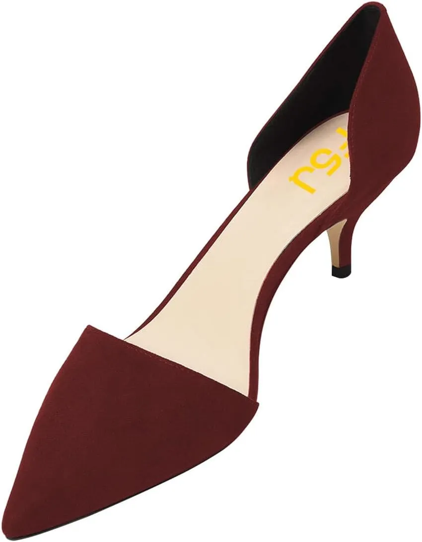 FSJ Women D'Orsay Comfy Medium Kitten Heels Closed Pointed Toe Classic Slip On Business Pumps Size 4-15 M US