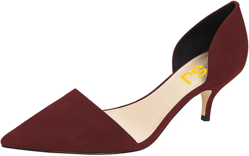 FSJ Women D'Orsay Comfy Medium Kitten Heels Closed Pointed Toe Classic Slip On Business Pumps Size 4-15 M US