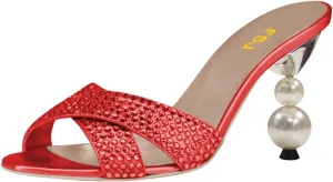 FSJ Women Rhinestone Heeled Sandals Open Peep Toe Pearls Heel Cross Strap Elegant Mule Slip On Wedding Party High Heel Slippers Size 4-16 US