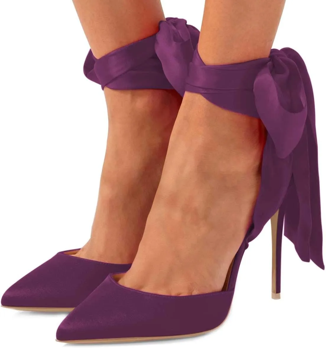 FSJ Women Strappy Ankle Wrap Sandal Ribbon Lace-up Stiletto High Heels Pointed Toe D'Orsay Slingback Pump Shoe Size 4-15 US