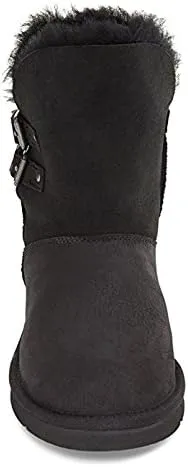 FSJ Women's Mid Calf Fully Fur Lined Winter Snow Boot with Chic Buckles Flat Shoe 4-15 US