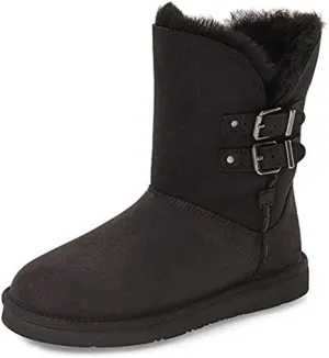 FSJ Women's Mid Calf Fully Fur Lined Winter Snow Boot with Chic Buckles Flat Shoe 4-15 US