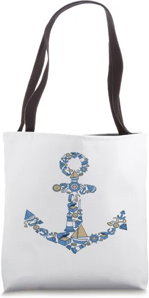 FUN ANCHER SHIRT. SEA SHELLS, LIGHT HOUSE, BOAT WHEEL, HOOK Tote Bag