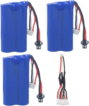 Fytoo 3PCS 7.4V 1500mah High-Rate Lithium Battery & 1 Torr 3 Charging Conversion Cable for H103 H105 H101 T2 Syma S033G UDI U12A QS 8019 8004 High-Speed Remote Control Boat Spare Battery
