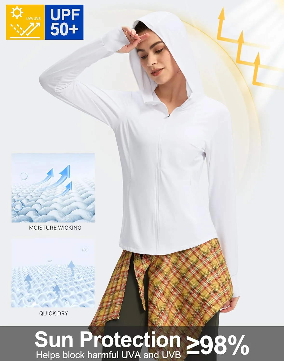 G Gradual Women's UPF 50  Sun Protection Hoodie Jacket with Ponytail Hole and 4 Pockets Lightweight Long Sleeve for Hiking